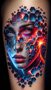 surreal-face – tattoo design ideas free ai generated – neotraditional-gradient-fills – for-temple – Gallery: faces-inkby-ai