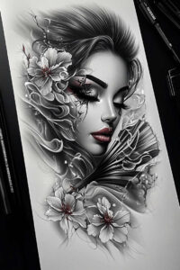 surreal-face – tattoo design ideas free ai generated – neotraditional-layered-inks – for-wrist – Gallery: faces-inkby-ai