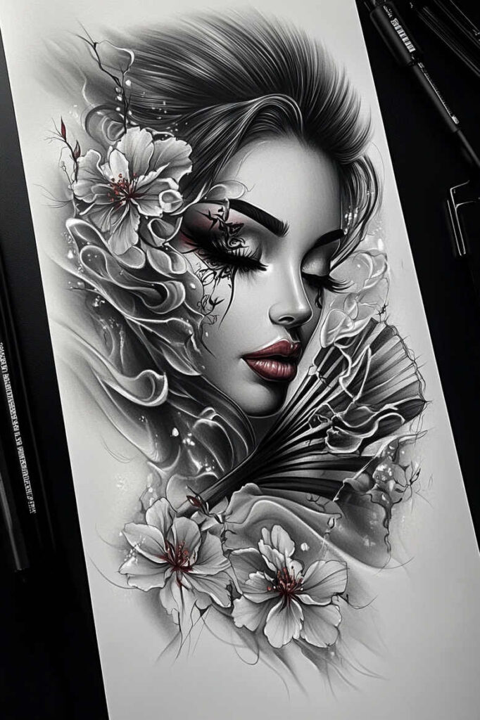 surreal-face – tattoo design ideas free ai generated – neotraditional-layered-inks – for-wrist – Gallery: faces-inkby-ai