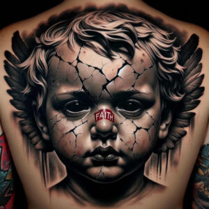 surreal-face – tattoo design ideas free ai generated – neotraditional-sharp-contrast – for-shoulder-blade – Gallery: faces-inkby-ai