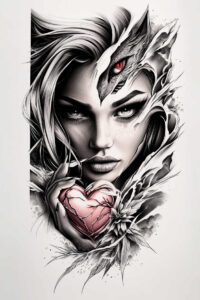 surreal-face – tattoo design ideas free ai generated – realism-smooth-complexion – for-lower-chest – Gallery: faces-inkby-ai