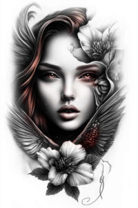surreal-face – tattoo design ideas free ai generated – surrealism-dreamscape – for-hip – Gallery: faces-inkby-ai
