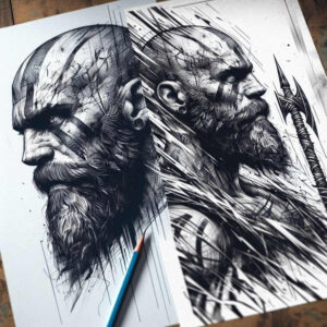 surreal-face – tattoo design ideas free ai generated – surrealism-impossible-forms – for-lower-leg – Gallery: faces-inkby-ai