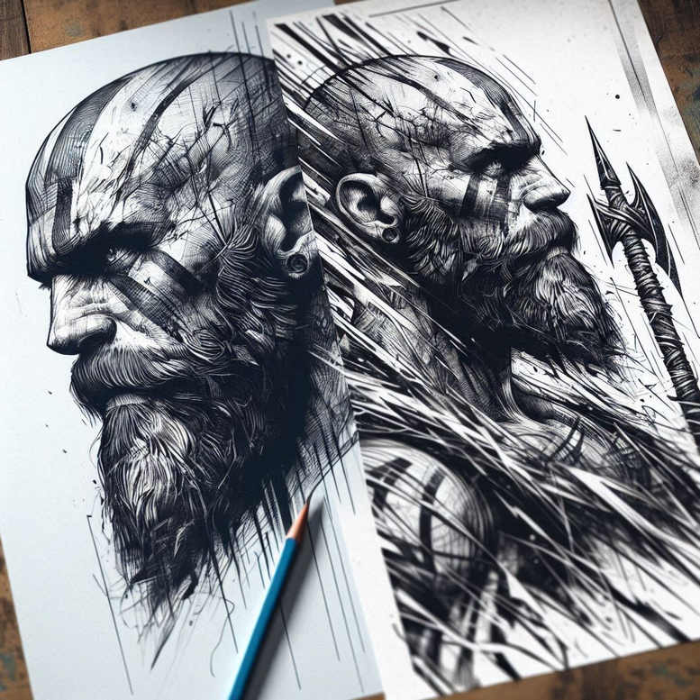 surreal-face – tattoo design ideas free ai generated – surrealism-impossible-forms – for-lower-leg – Gallery: faces-inkby-ai