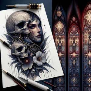 symbolic-face – tattoo design ideas free ai generated – neotraditional-balanced-tones – for-palm – Gallery: faces-inkby-ai