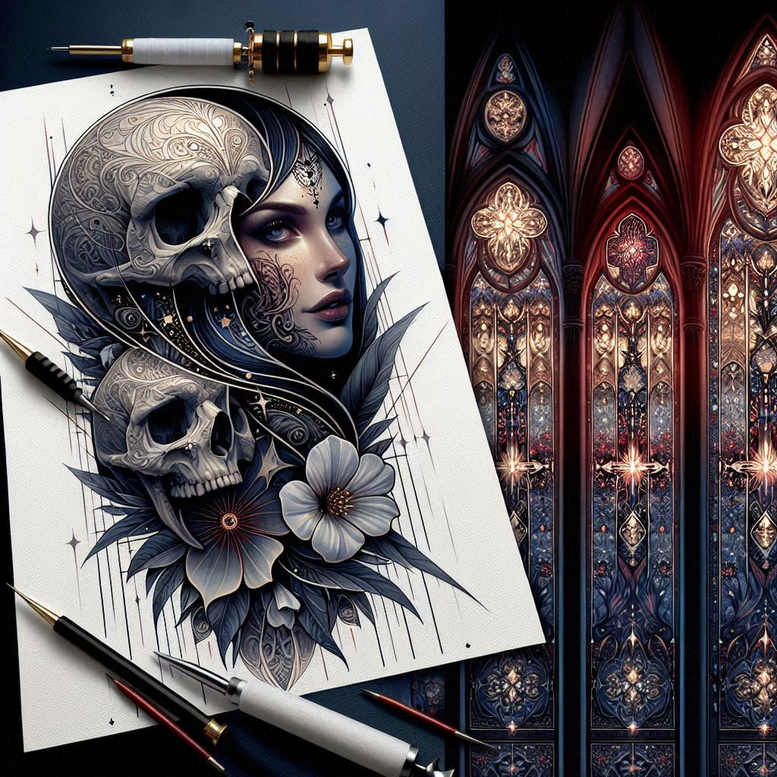symbolic-face – tattoo design ideas free ai generated – neotraditional-balanced-tones – for-palm – Gallery: faces-inkby-ai