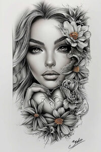 symbolic-face – tattoo design ideas free ai generated – neotraditional-vivid-detail – for-knee – Gallery: faces-inkby-ai