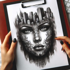symbolic-face – tattoo design ideas free ai generated – realism-realistic-proportions – for-upper-back – Gallery: faces-inkby-ai