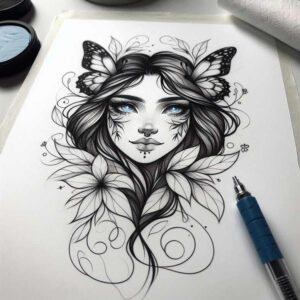 symbolic-face – tattoo design ideas free ai generated – realism-smooth-complexion – for-sternum – Gallery: faces-inkby-ai