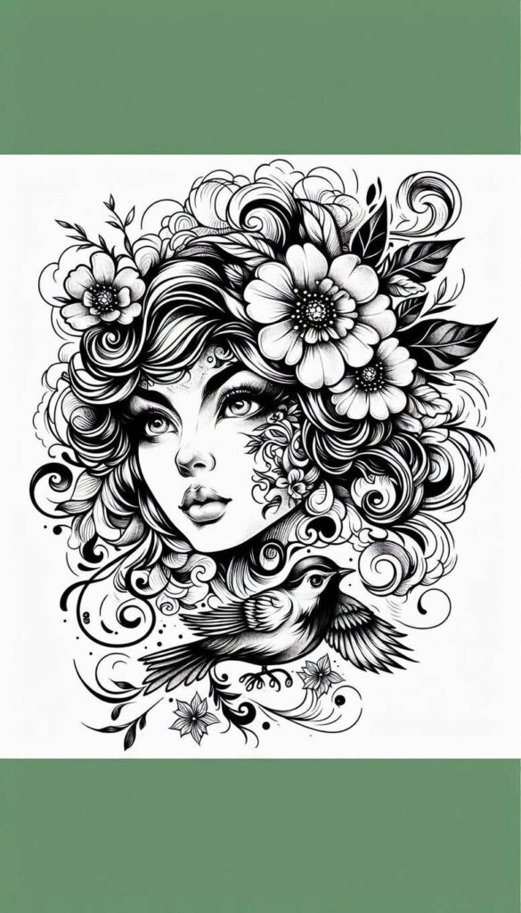 symbolic-face – tattoo design ideas free ai generated – realism-tattoo-reflection – for-calf – Gallery: faces-inkby-ai