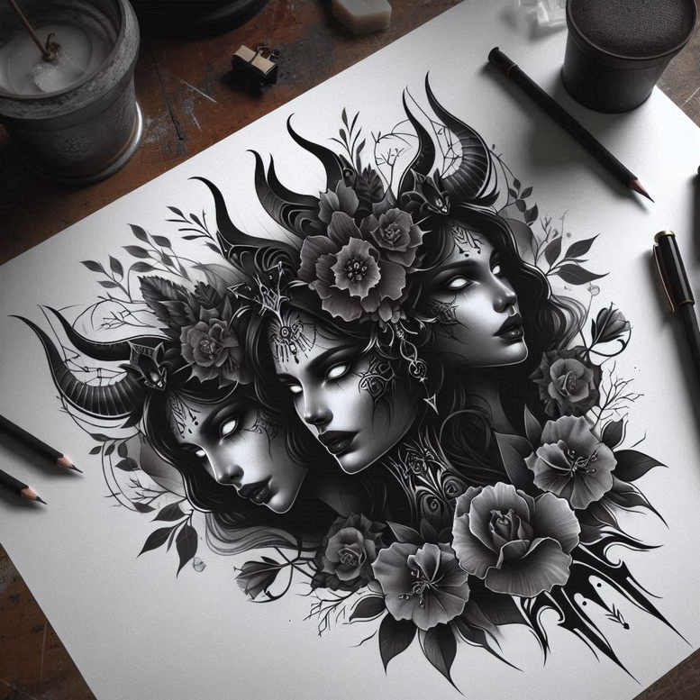 faces tattoo design ideas artistic shading abstract for lower arm