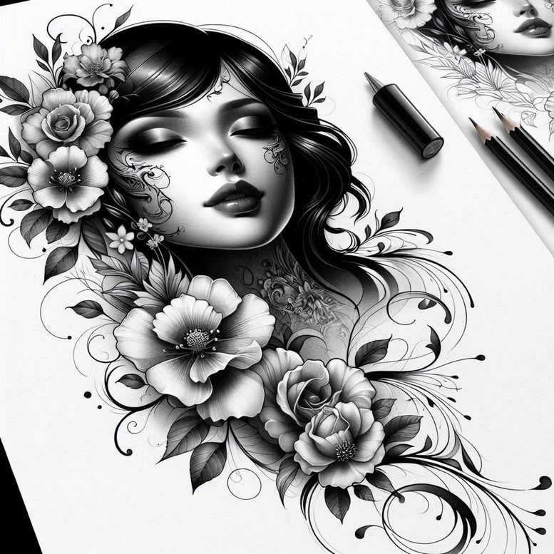 faces tattoo design ideas fine-line animal represents endurance