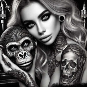 faces tattoo design ideas Surrealism vibrant contrasts artistic flair represents strength