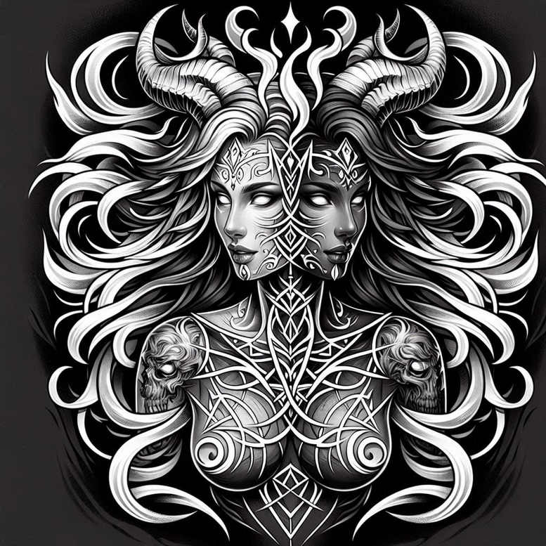 faces tattoo design ideas Realim light and shadow play detailed symbol of perseverance