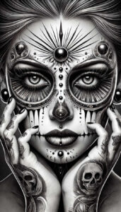 faces tattoo design ideas dreamlike facial expression symbolising endurance