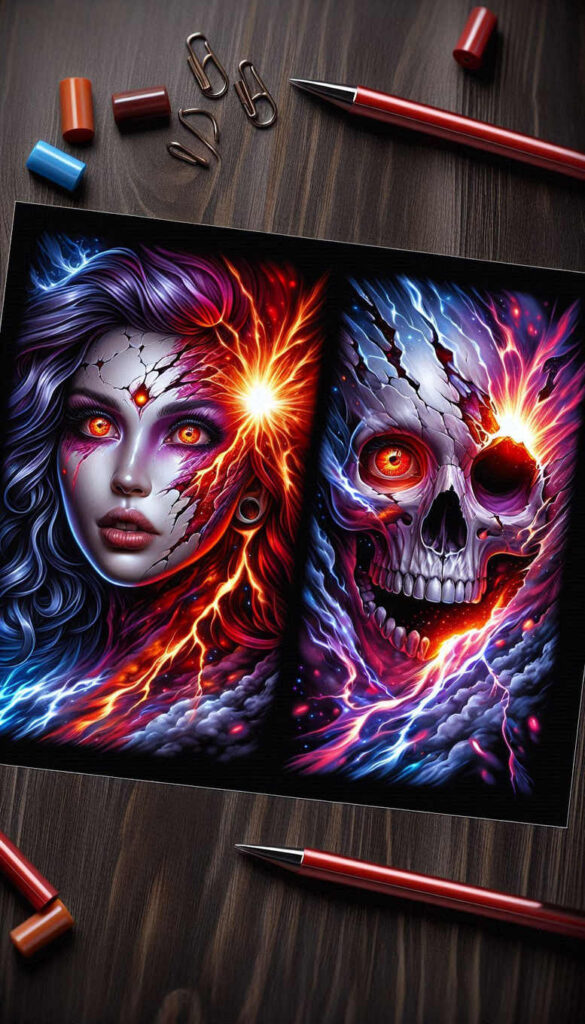faces tattoo design ideas Surrealism imaginative mythical for elbow