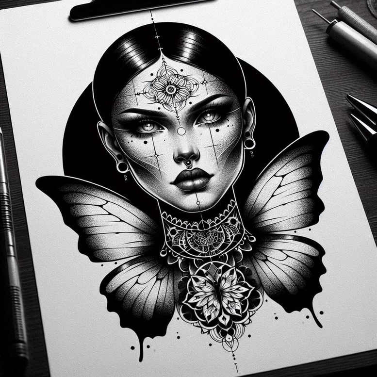 faces tattoo design ideas crisp lines portrait for upper back