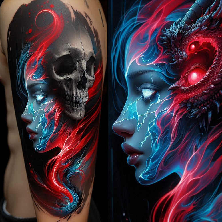 faces tattoo design ideas monochrome profile for lower chest