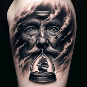 faces tattoo design ideas contrasting colors realistic for upper arm