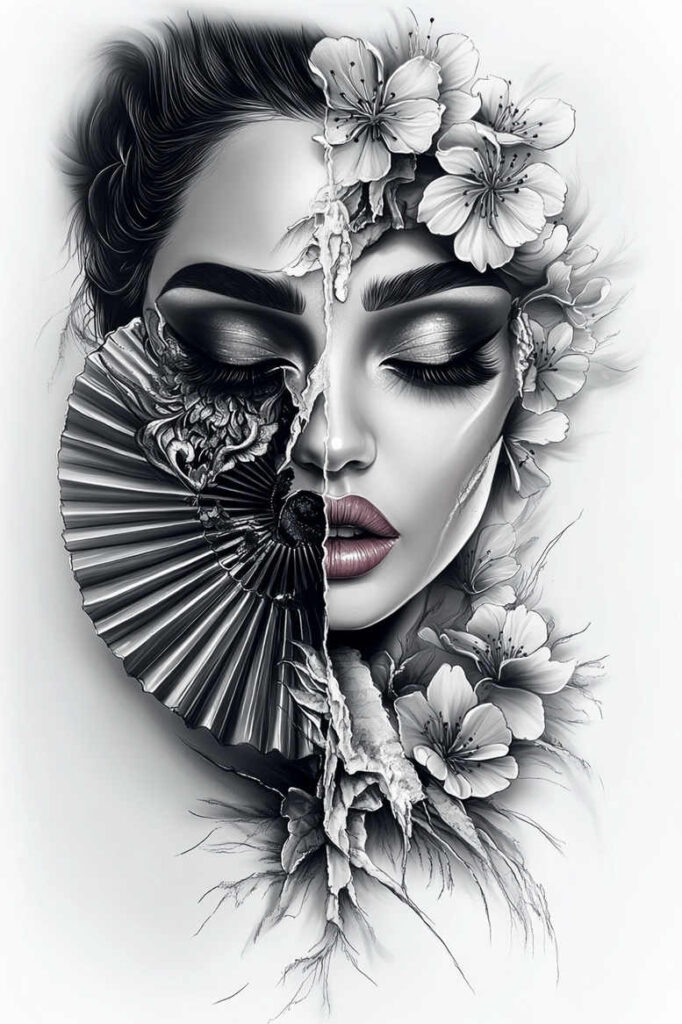 faces tattoo design ideas Surrealism unreal strong features shows strength