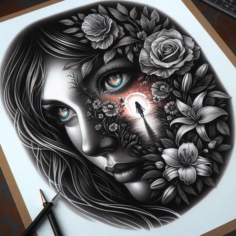 faces tattoo design ideas Realism reflection effect strong features symbolising endurance