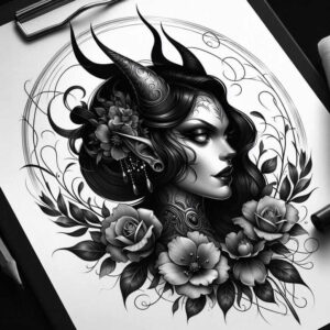 faces tattoo design ideas Surrealism blurred edges stylized for abdomen