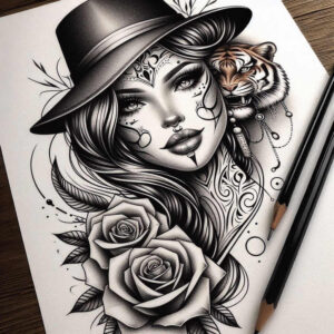 faces tattoo design ideas Surrealism abstract forms stylized symbolising determination