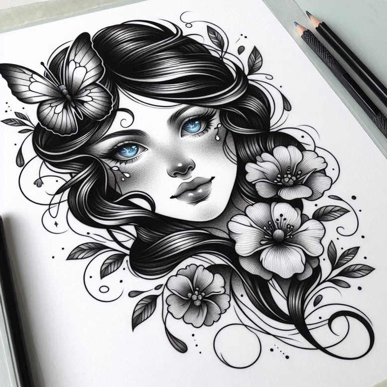 faces tattoo design ideas Surrealism mysterious symbolic for hip