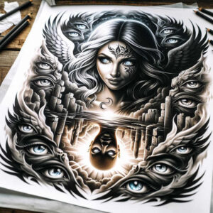 tattoo-face – tattoo design ideas free ai generated – surrealism-distorted-reality – for-calf – Gallery: faces-inkby-ai