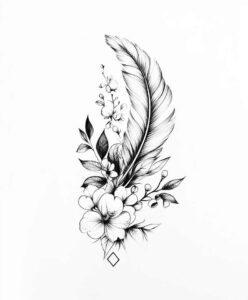 feather-outline – tattoo design ideas free ai generated – point-minimal – for-hip – Gallery: feathers-inkby-ai