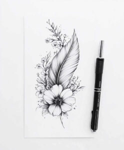 feather-with-beads – tattoo design ideas free ai generated – refined – for-sternum – Gallery: feathers-inkby-ai