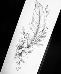 feather-with-leaves – tattoo design ideas free ai generated – unembellished – for-nape – Gallery: feathers-inkby-ai