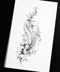 feather-with-plumes – tattoo design ideas free ai generated – crisp-outline – for-upper-chest – Gallery: feathers-inkby-ai