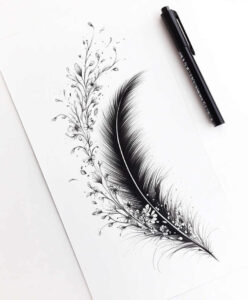 feather-with-waves – tattoo design ideas free ai generated – essential – for-back-of-neck – Gallery: feathers-inkby-ai