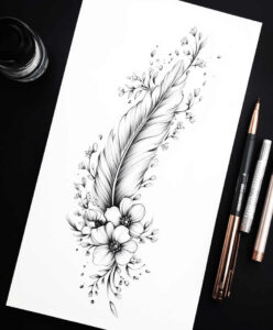 fine-line-feather – tattoo design ideas free ai generated – no-excess – for-spine – Gallery: feathers-inkby-ai