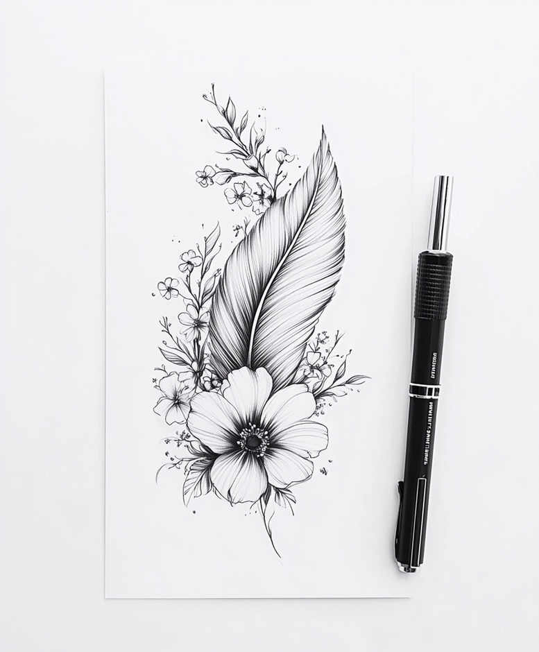 feathers tattoo design ideas dainty elegant for lower thigh