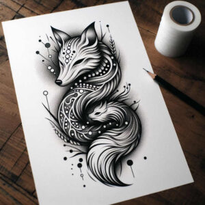 fox-motif-neotraditional-rich-shading-for-behind-ear – tattoo design ideas free ai generated – Gallery: foxes-inkby-ai