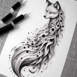 fox-symbol-neotraditional-dynamic-composition-for-lower-thigh – tattoo design ideas free ai generated – Gallery: foxes-inkby-ai