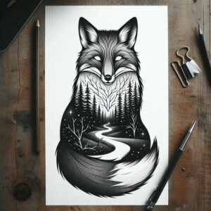 fox-pattern-neotraditional-clean-fill-for-sternum – tattoo design ideas free ai generated – Gallery: foxes-inkby-ai