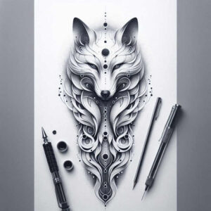 geometric-fox-surrealism-fantastical-for-temple – tattoo design ideas free ai generated – Gallery: foxes-inkby-ai