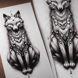tribal-fox-neotraditional-layered-fill-for-back – tattoo design ideas free ai generated – Gallery: foxes-inkby-ai