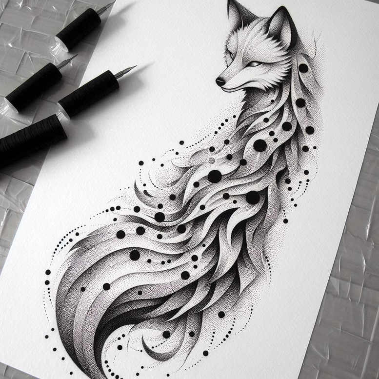 foxes tattoo design ideas deep-shading symbolic for shin
