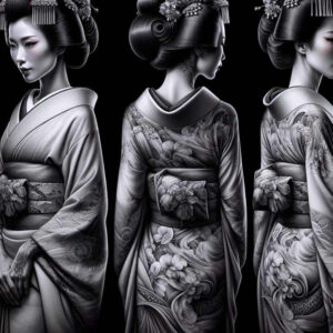 feminine-figure-tattoo-for-men – tattoo design ideas free ai generated – realism-natural-contrast – for-upper-back – Gallery: geisha-inkby-ai