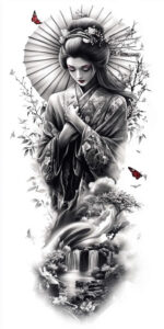 feminine-tattoo – tattoo design ideas free ai generated – realism-realistic-wrinkles – for-hand – Gallery: geisha-inkby-ai