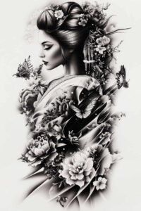 for-women – tattoo design ideas free ai generated – realism-living-skin – for-chest – Gallery: geisha-inkby-ai