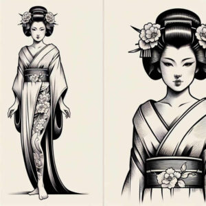 geisha-beauty-tattoo – tattoo design ideas free ai generated – surrealism-unearthly – for-upper-arm – Gallery: geisha-inkby-ai