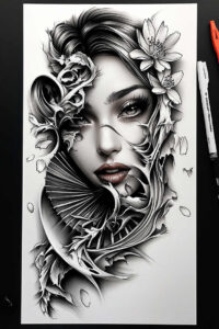 geisha-beauty-tattoo – tattoo design ideas free ai generated – surrealism-visual-paradox – for-toe – Gallery: geisha-inkby-ai