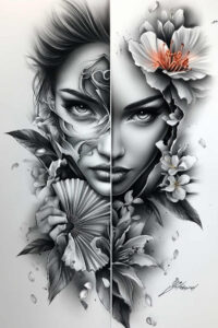 geisha-with-details – tattoo design ideas free ai generated – realism-fine-lines – for-lower-arm – Gallery: geisha-inkby-ai