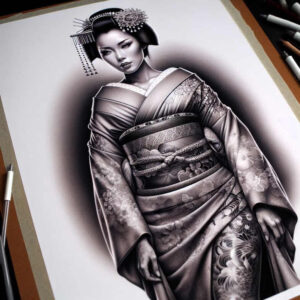 japanese-culture – tattoo design ideas free ai generated – neotraditional-solid-fill – for-collarbone – Gallery: geisha-inkby-ai