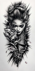 minimalist-geisha – tattoo design ideas free ai generated – surrealism-dreamscape – for-behind-ear – Gallery: geisha-inkby-ai
